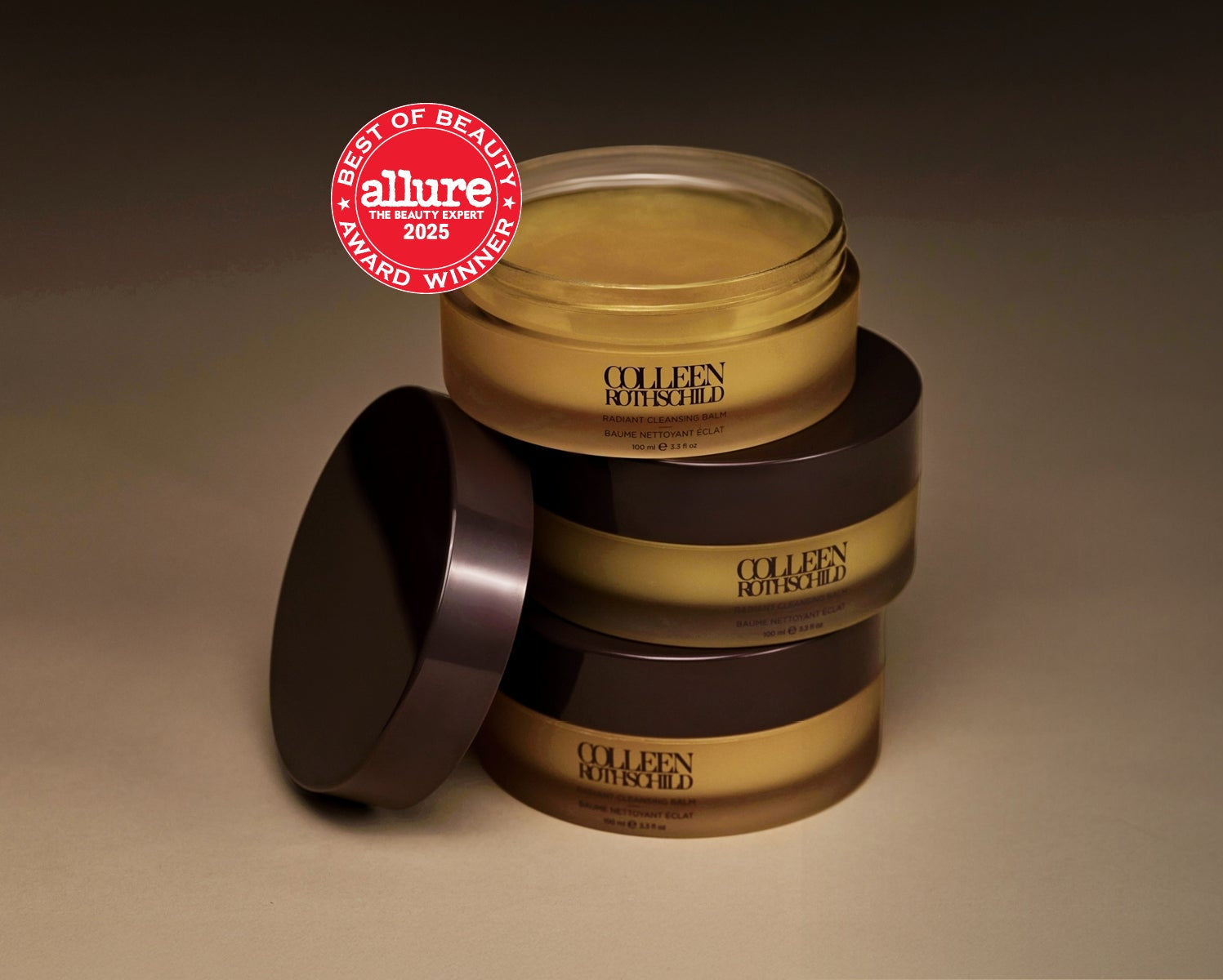 3 Colleen Rothschild Beauty Radiant Cleansing Balm jars with Allure Best of Beauty Seal.